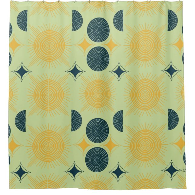 Boho Celestial Sun Moon Mint  Shower Curtain (Front)