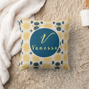 Boho Celestial Sun Moon Monogram Script Cushion