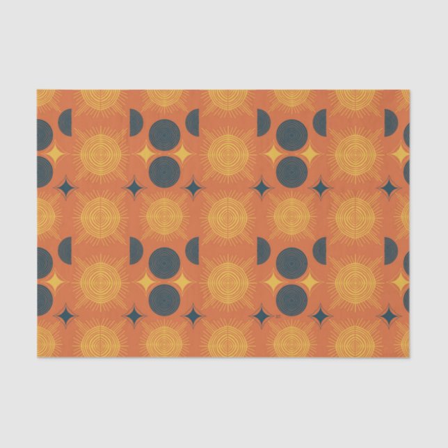 Boho Celestial Sun Moon Orange Pattern  Tissue Paper (Front)