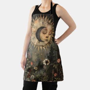 Boho Celestial Sun Moon Wildflower Garden Apron