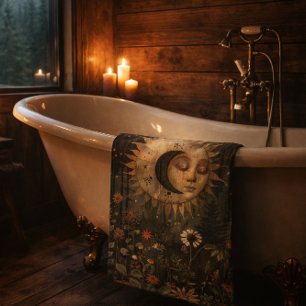 Boho Celestial Sun Moon Wildflower Garden Bath Towel Set