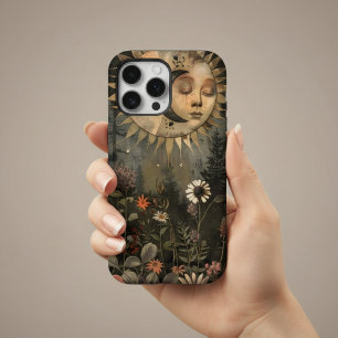 Boho Celestial Sun Moon Wildflower Garden iPhone 16 Pro Max Case