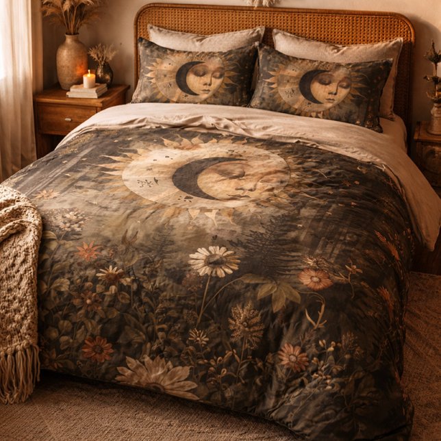Boho Celestial Sun Moon Wildflower Garden Pillowcase (Creator Uploaded)