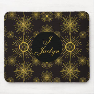 Boho Celestial Sun Stars Black  Mouse Mat
