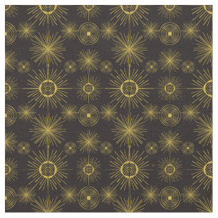 Boho Celestial Sun Stars Black Pattern Fabric