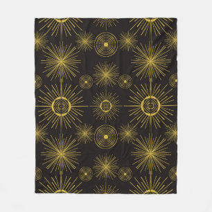 Boho Celestial Sun Stars Black Pattern Fleece Blanket