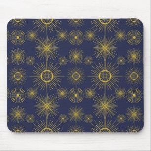 Boho Celestial Sun Stars Blue Pattern Mouse Mat