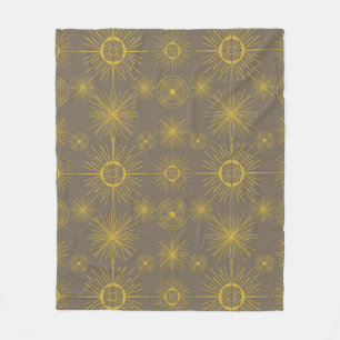 Boho Celestial Sun Stars Grey Pattern Fleece Blanket