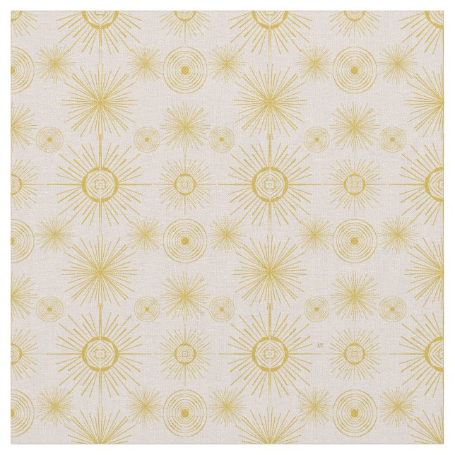 Boho Celestial Sun Stars Ivory Pattern Fabric (Close Up)