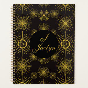 Boho Celestial Sun Stars Personalised Black Planner
