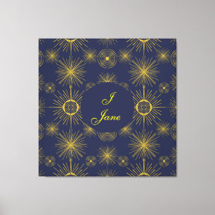 Boho Celestial Sun Stars Personalised Blue  Canvas Print