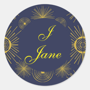 Boho Celestial Sun Stars Personalised Blue Classic Round Sticker