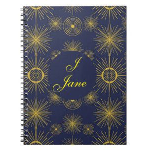 Boho Celestial Sun Stars Personalised Blue Notebook