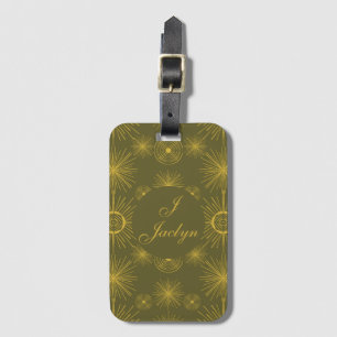 Boho Celestial Sun Stars Personalised Green  Luggage Tag