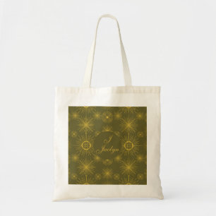 Boho Celestial Sun Stars Personalised Green Tote Bag