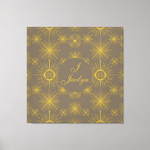 Boho Celestial Sun Stars Personalised Grey  Canvas Print