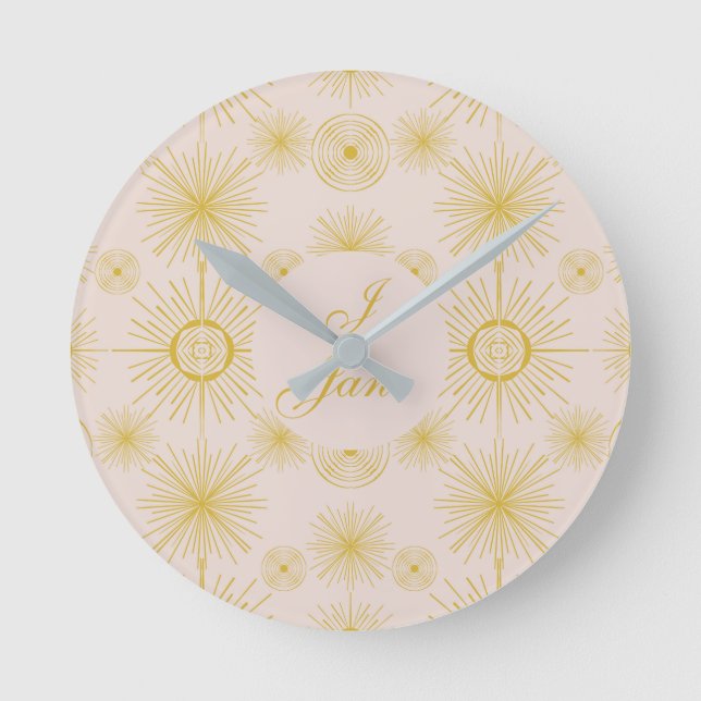 Boho Celestial Sun Stars Personalised Ivory Clock (Front)