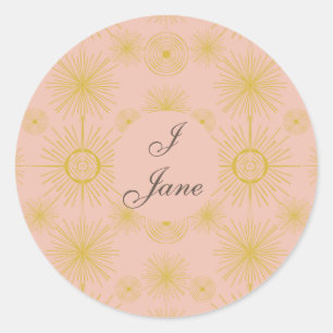 Boho Celestial Sun Stars Personalised Pink Classic Round Sticker