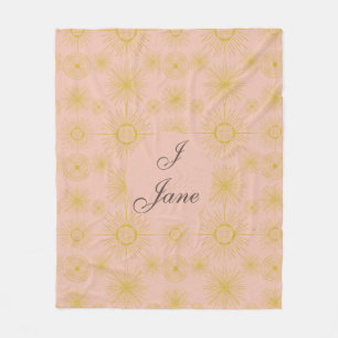 Boho Celestial Sun Stars Personalised Pink Fleece Blanket