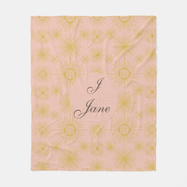 Boho Celestial Sun Stars Personalised Pink  Fleece Blanket (Front)