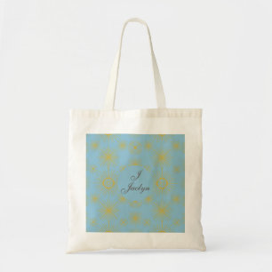 Boho Celestial Sun Stars Personalised Sky Blue Tote Bag