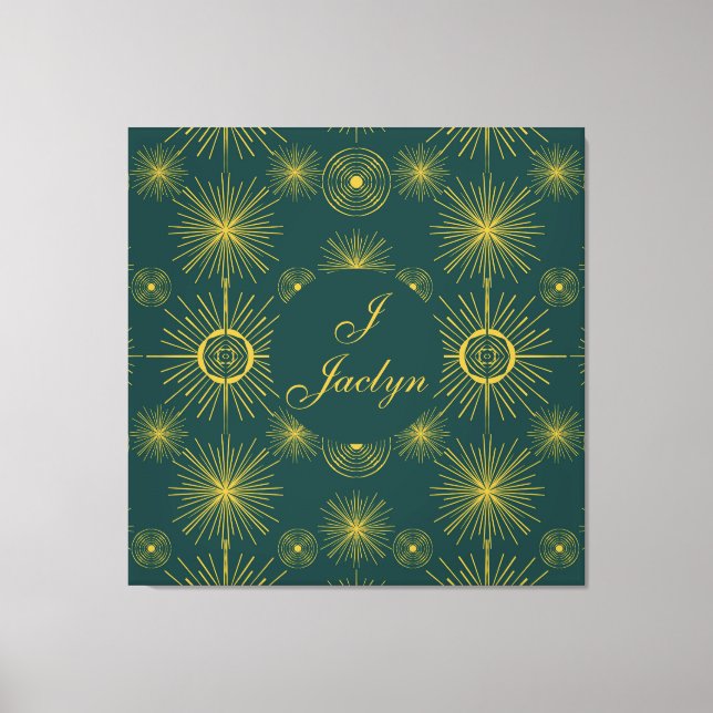 Boho Celestial Sun Stars Personalised Teal  Canvas Print (Front)