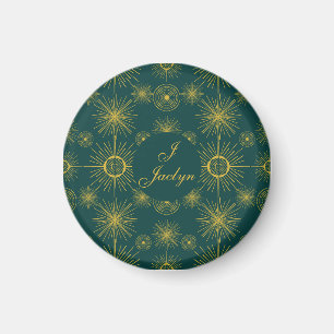 Boho Celestial Sun Stars Personalised Teal Magnet