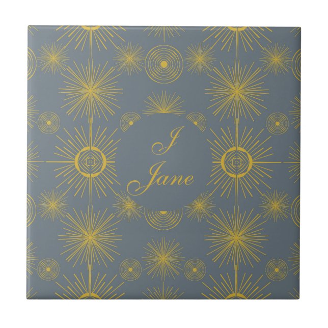 Boho Celestial Sun Stars Personalised Vintage Tile (Front)