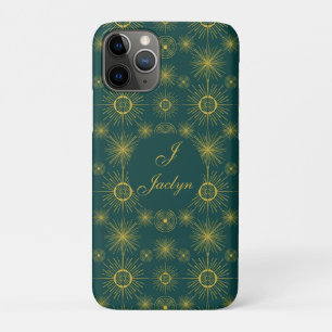 Boho Celestial Sun Stars Personalized Teal   iPhone 11 Pro Case