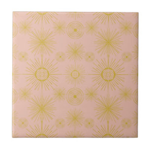 Boho Celestial Sun Stars Pink Pattern Tile