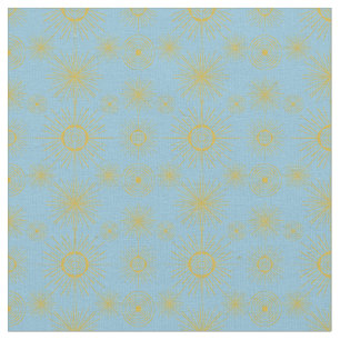 Boho Celestial Sun Stars Sky Blue  Fabric