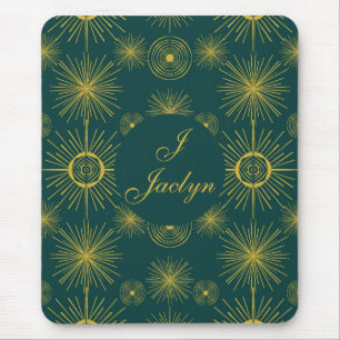 Boho Celestial Sun Stars Teal Green Mouse Mat
