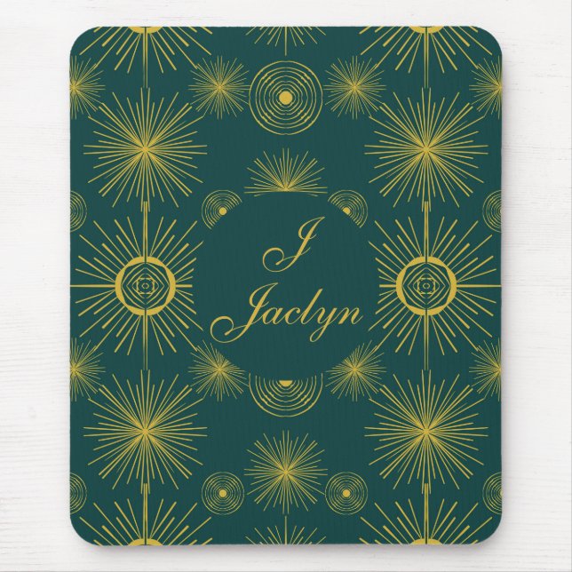 Boho Celestial Sun Stars Teal Green Mouse Mat (Front)