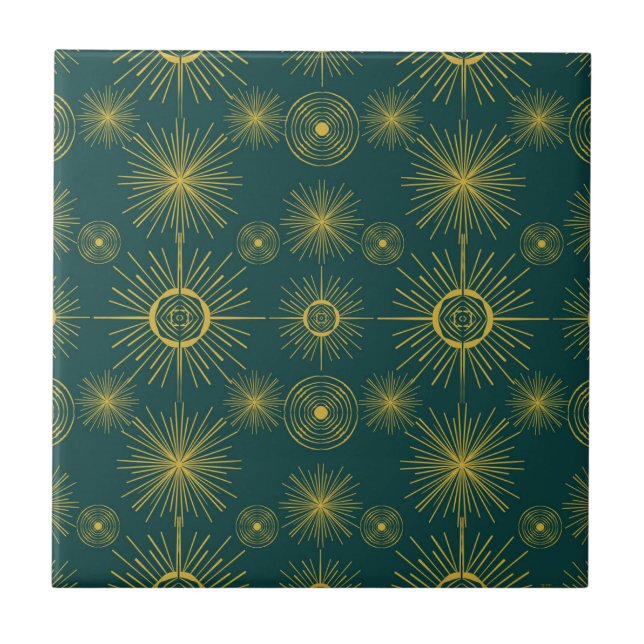 Boho Celestial Sun Stars Teal Pattern Tile (Front)