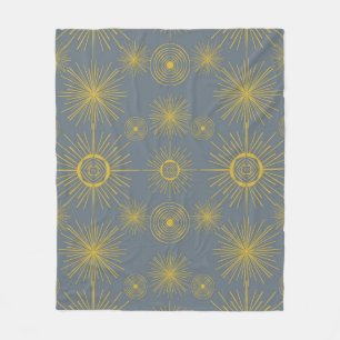 Boho Celestial Sun Stars Vintage Pattern Fleece Blanket