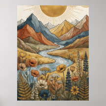 Boho Celestial Sunburst Mountain River Lupin