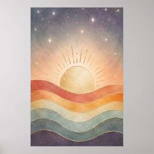 Boho Celestial Sunrise Abstract Modern Desert Sun Poster