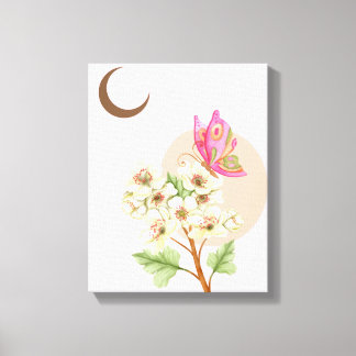 Boho Celestial Watercolor Butterfly & White Floral Canvas Print