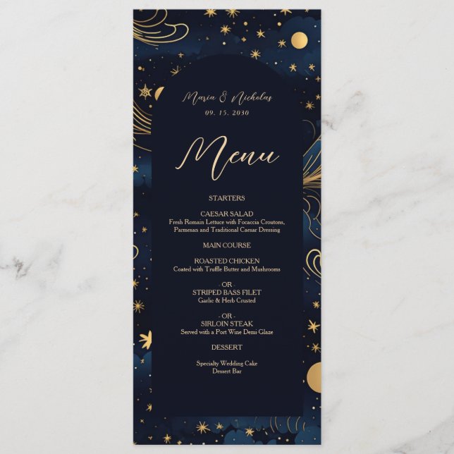 Boho Celestial Wedding Menu Card (Front)