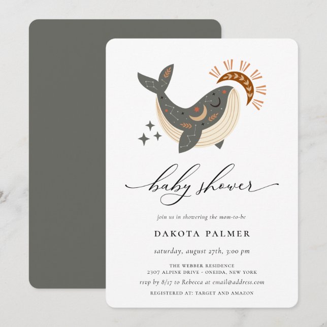 Boho Celestial Whale Baby Shower Invitation (Front/Back)