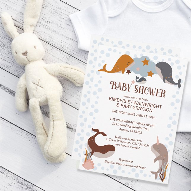 Boho Celestial Whales Star Baby Shower Invitation (Creator Uploaded)