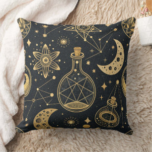 Boho Celestial with Gold Alchemy Symbols Cushion