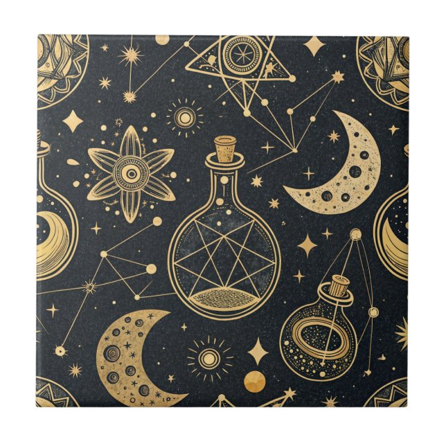 Boho Celestial with Gold Alchemy Symbols Tile (Front)