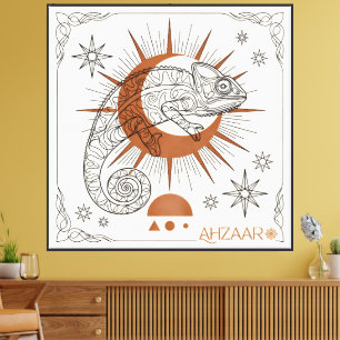 Boho Chameleon Sun and Stars Reptile Art Canvas Print