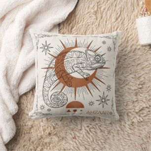 Boho Chameleon Sun and Stars Reptile Art Cushion