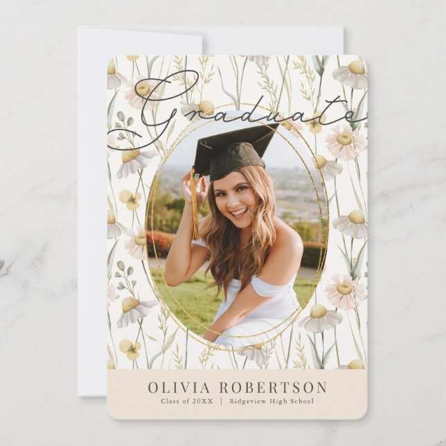 Boho Chamomile Photo Graduation Announcement (Front)