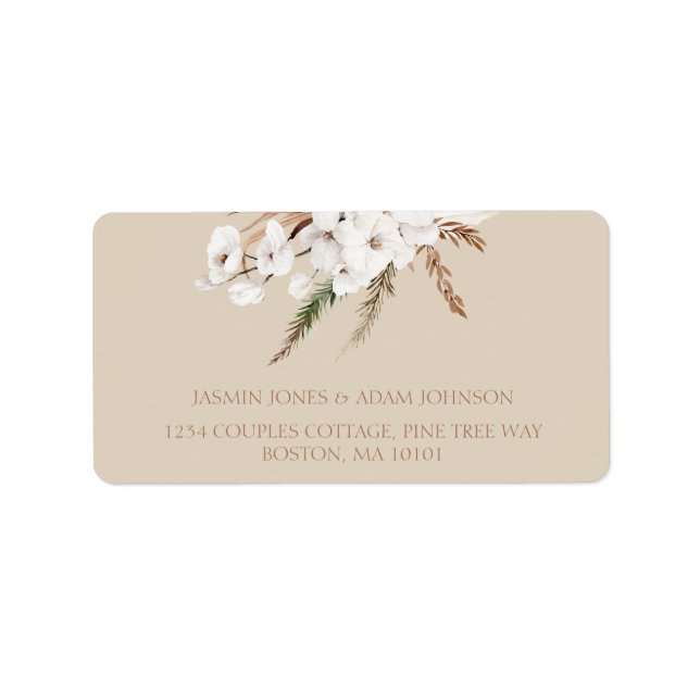 Boho Champagne Pampas Grass Wedding Label (Front)