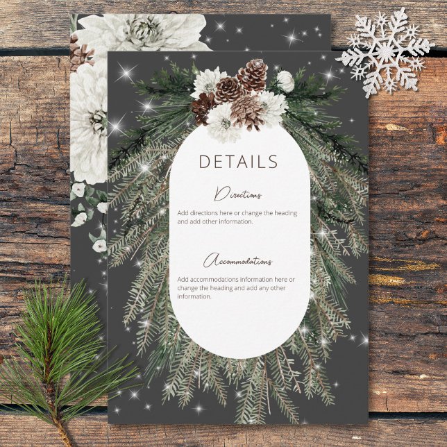 Boho Charcoal Pine Winter Sparkle Details Enclosure Card (Boho Charcoal Pine Winter Sparkle Details Enclosure Card)
