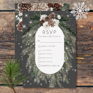 Boho Charcoal Pine Winter Sparkle Three Dinner RSVP Card