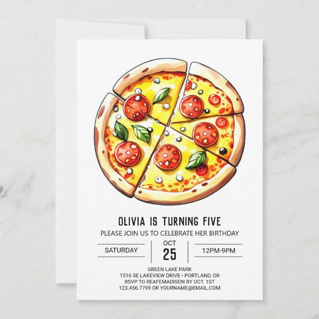 Boho Cheese Pizza Birthday Invitation (Front)
